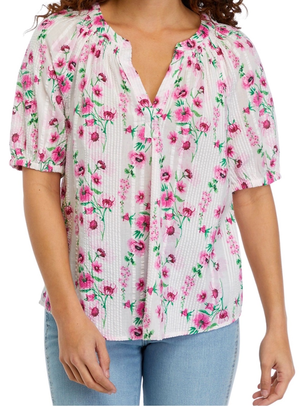 NWT Crown & Ivy Pink Floral Puff-Sleeve Blouse Sz 2x